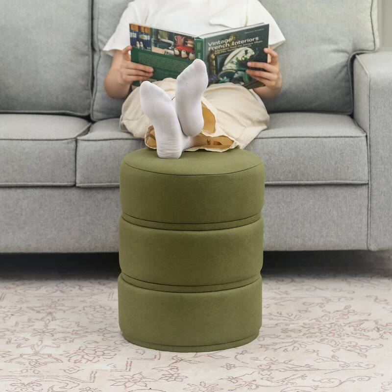 Adeco Round Ottoman 17.9" Height Footrest Vanity Stool