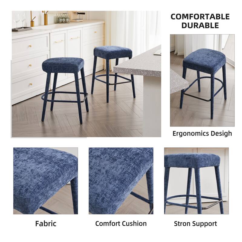 Set of 2 Counter Height Backless Brown Faux Leather Bar Stool - Comfortable Padded Seat with Sturdy Metal Legs