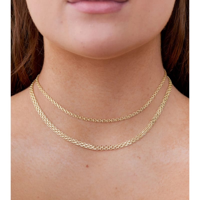 Curata 14k Yellow Gold Italian 1.8mm or 2.2mm Woven Bismark Chain Necklace - 16" 18" 20" 24"