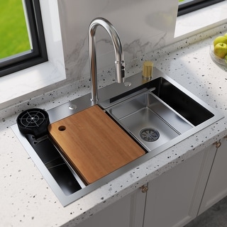 9-in-1 Stainless Steel Kitchen Sink Faucet Combo with 3 water modes ...