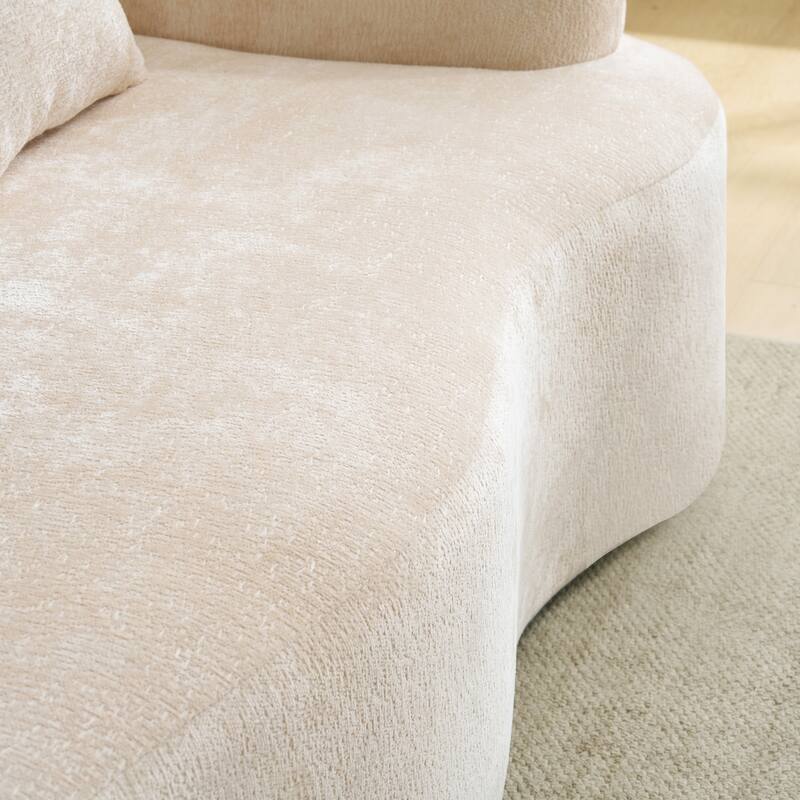 Full Compression L-Shape Sectional Sofa With Curved Chaise, Beige Modular Chenille Couch,High-Density