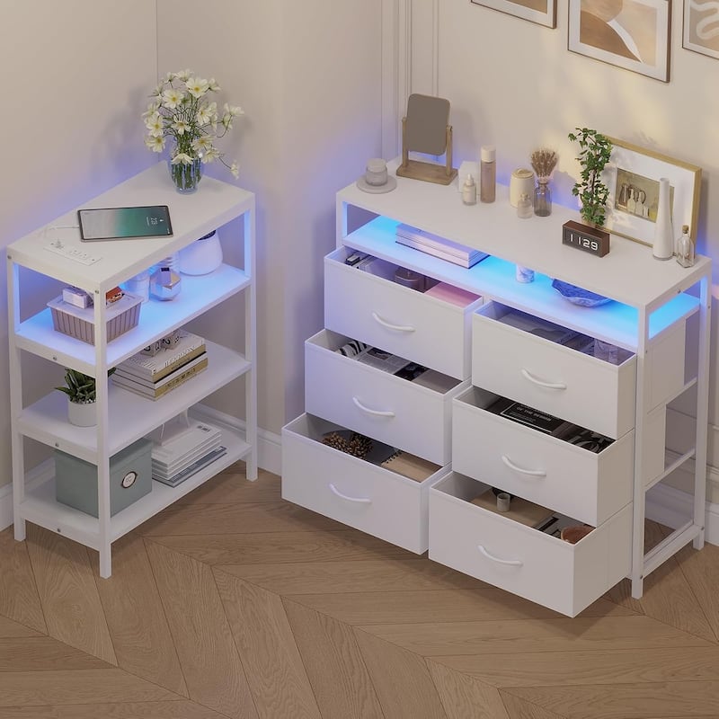 Dresser Bedroom 6 Drawers 3 Open Shelves L Shape Corner TV Stand