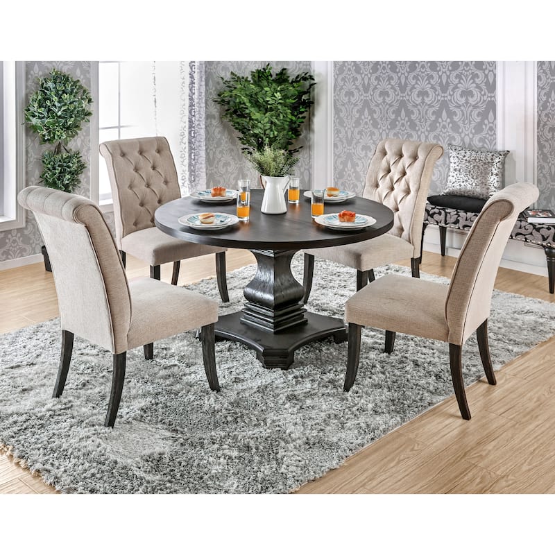 Kaolinovo Contemporary Black Solid Wood 5-Piece Dining Table Set by Copper Grove - Antique Black/Beige