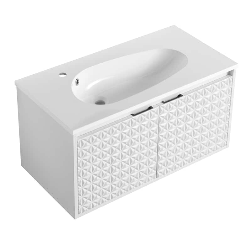 30/ 36 inch Wall Mounted Bathroom Vanity Set in White with Integrated Resin Sink