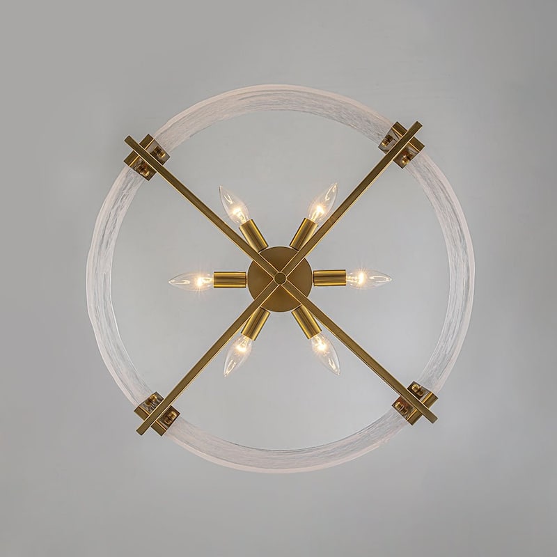 Modern Dining Room 6-Light Glazed Glass Drum Pendant Chandelier