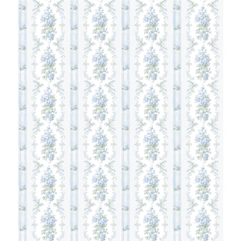 LoveShackFancy Dreamy Days Sweet Blue Stripe and Floral Wallpaper