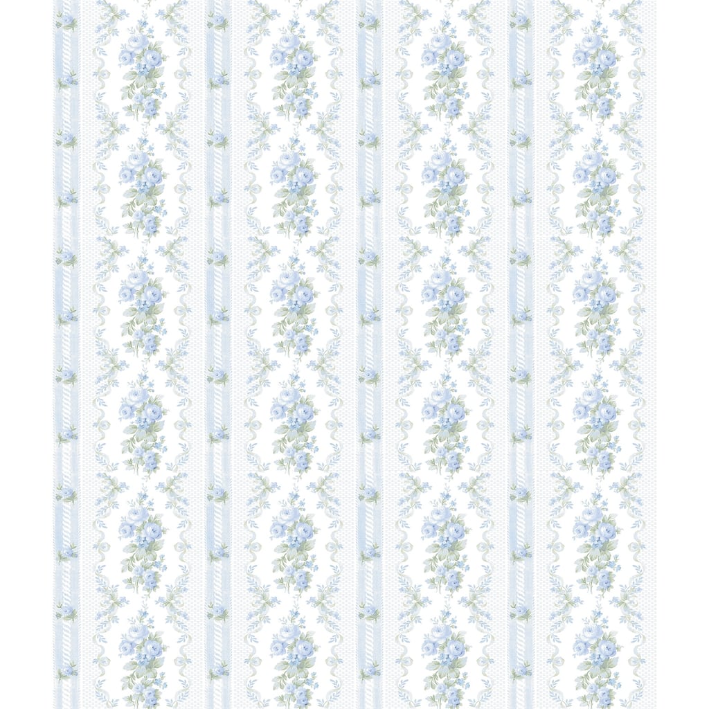 LoveShackFancy Dreamy Days Sweet Blue Stripe and Floral Wallpaper