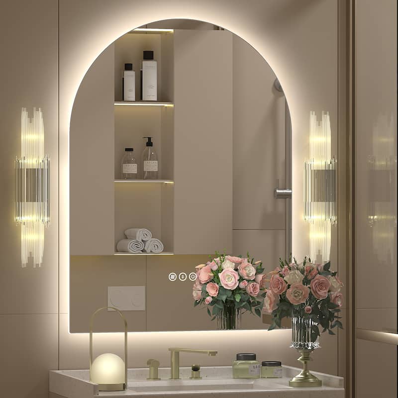 UL Certified Arched LED Anti-fog Tempered Glass Wall Bathroom Vanity Mirror - 32"x24" - Backlit
