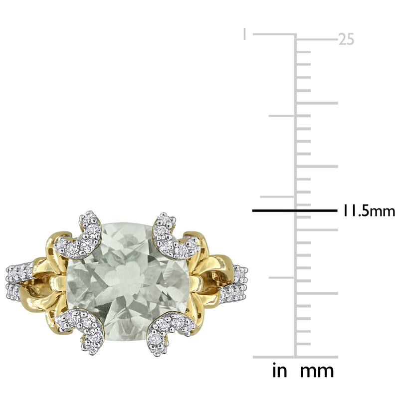 Miadora 4 1/8ct TGW Green Quartz and White Topaz Cocktail Ring in Yellow Plated Silver