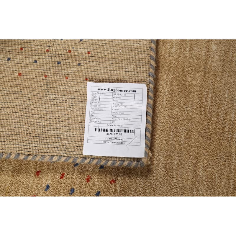 Tribal Yellow Gabbeh Accent Rug Hand-Knotted Wool Carpet - 3'11"x 5'10"