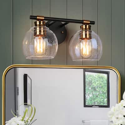Modern 2/3-Light Black Gold Bathroom Vanity Light Dimmable Globe Seeded Glass Wall Sconces