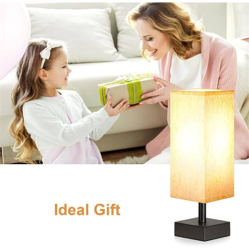 Minimalist Night Stand Light Lamp with Square Fabric Shade