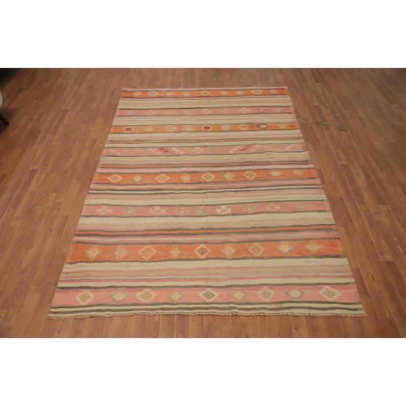 Hand Woven Oriental 100% Wool Carpet Southwestern Tribal Multi-Colored Kilim Area Rug - 9' 0'' X 6' 1''
