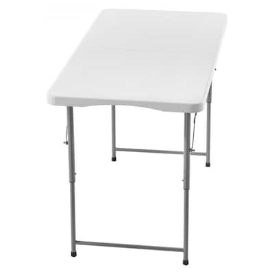 4ft White Portable Folding Camping Table with Adjustable Height for Picnic BBQ Party and Outdoor Use