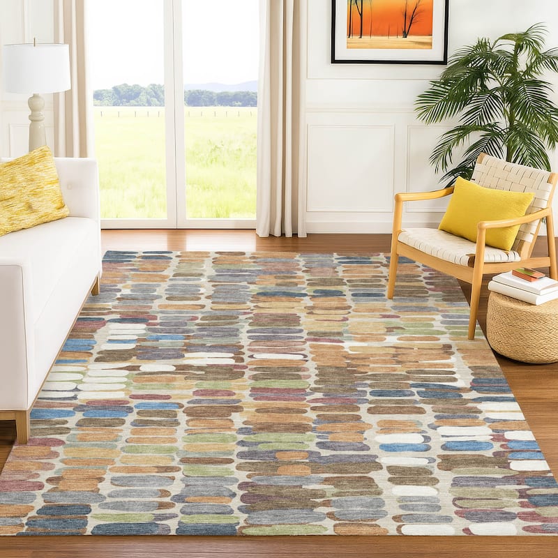 Machine Washable Indoor/ Outdoor Modern Caps Chantille Rug