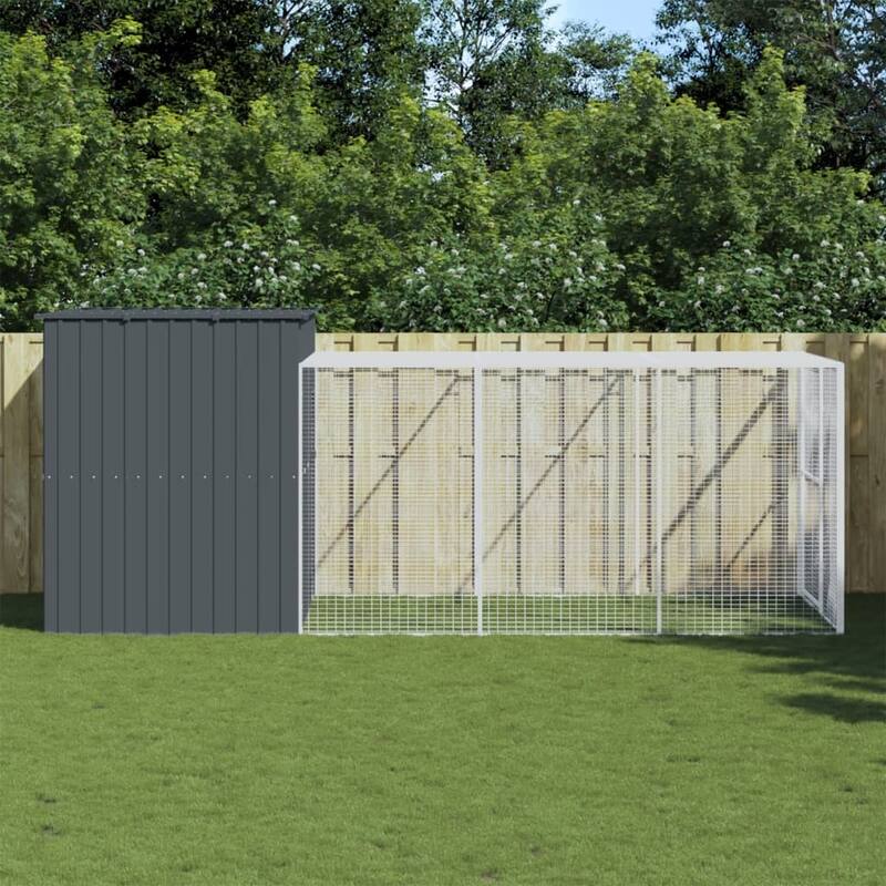 vidaXL Dog House with Run Light Gray/Anthracite multisize Galvanized Steel