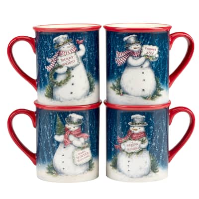 Certified International Snowman Greetings 18 oz. Mugs, Set of 4 Assorted Designs