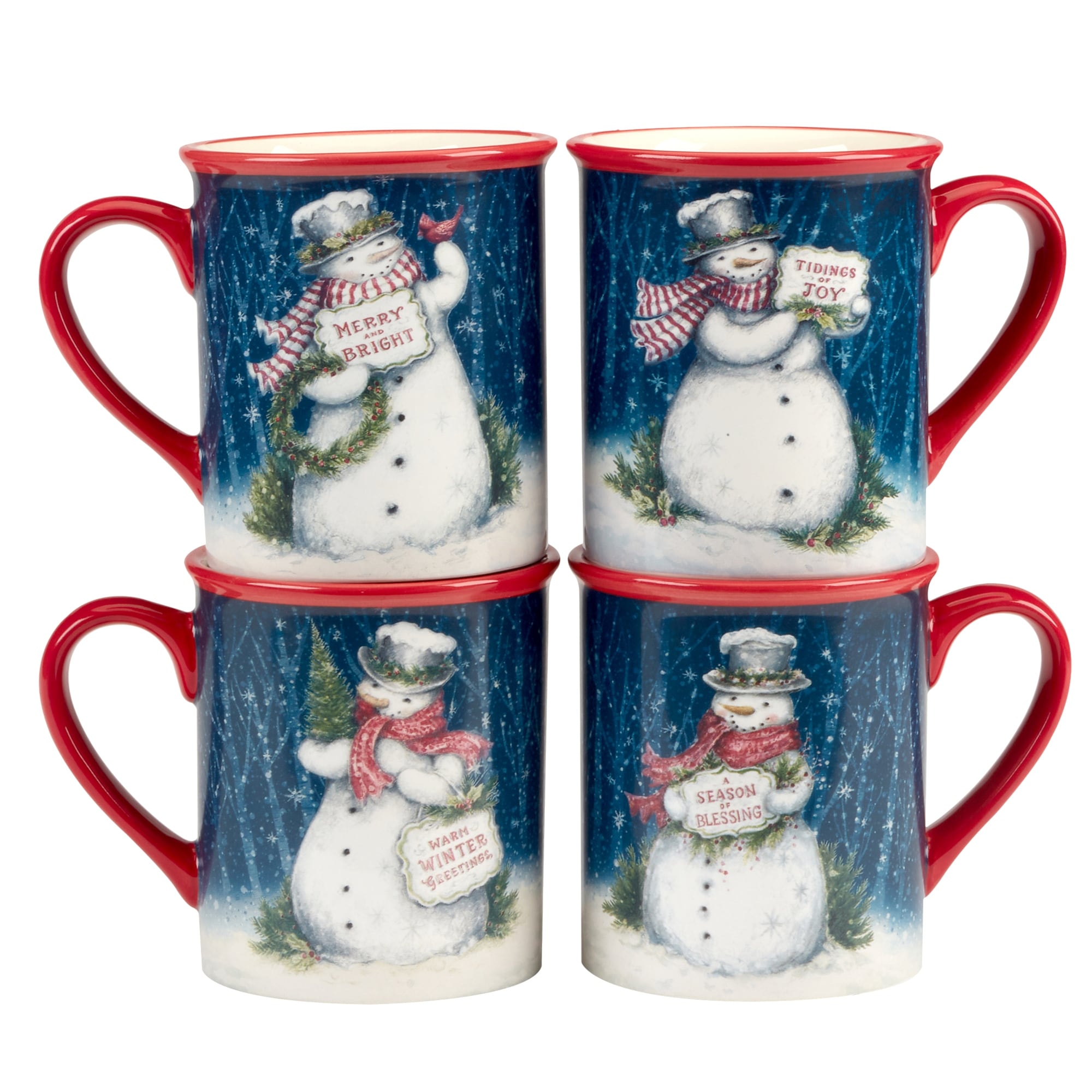 Certified International Snowman Greetings 18 oz. Mugs, Set of 4 Assorted Designs