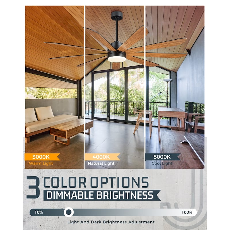 72 Inch 24W Led Ceiling Fans with Lights, 9-Blades, Remote Control and App and Alexa Google Voice Control