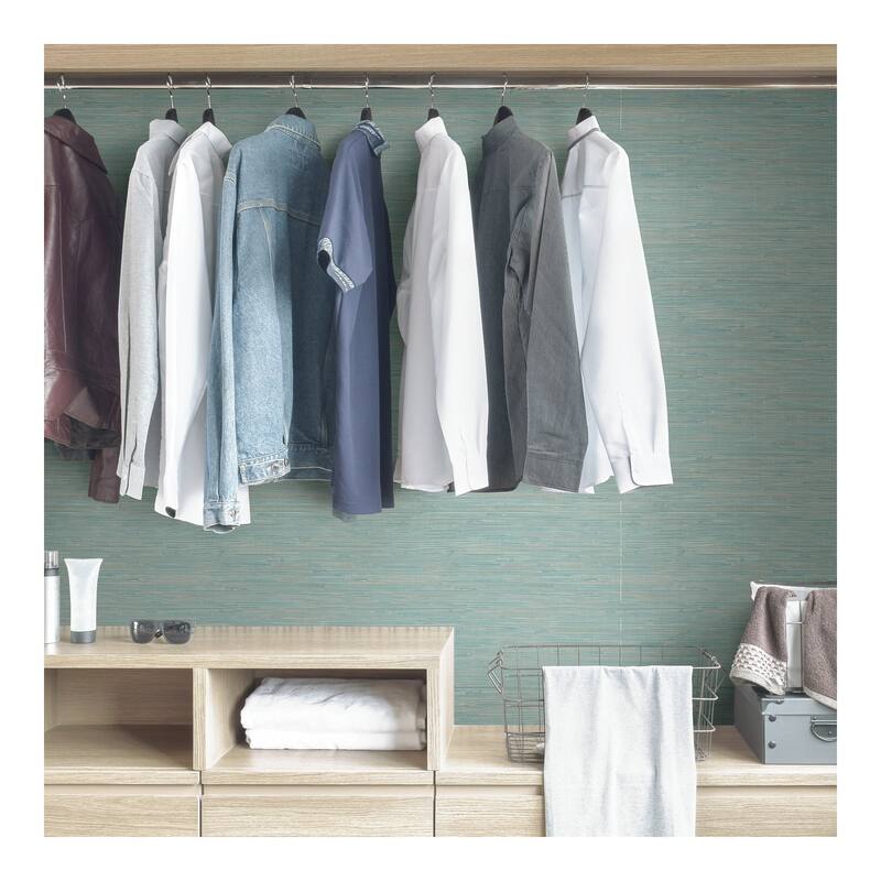 NuWallpaper Tibetan Grasscloth Teal Peel & Stick Wallpaper - 216in x 20.5in x 0.025in