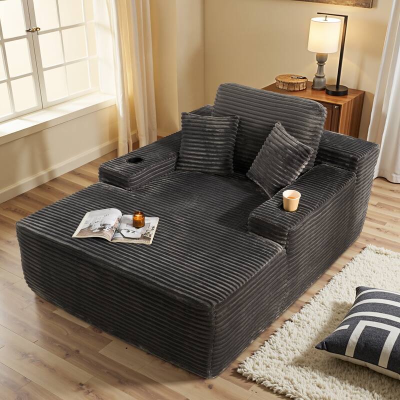 OVIOS Plush Convertible Floor Lounge Sofa with Cup Holder - Plush Gray