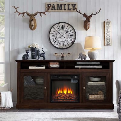 60"W Retro Electric Fireplace TV Stand, Adjustable Shelves&Cabinets - 60"W*15.75"D*29"H