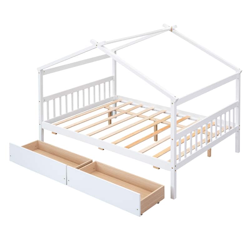 Wooden House Bed with Drawers Creativity House Bed Spacious Storage Solid Construction