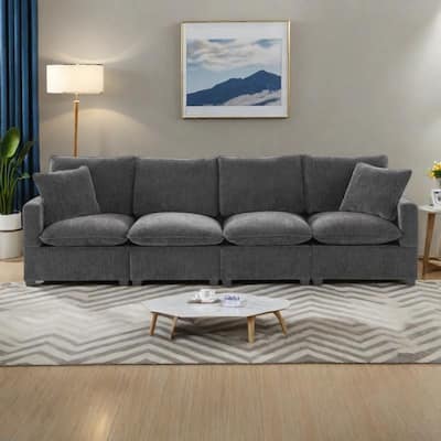 110" Chenille Modular Sectional Sofa with 2 Pillows, 4-Seater, 330lb Capacity