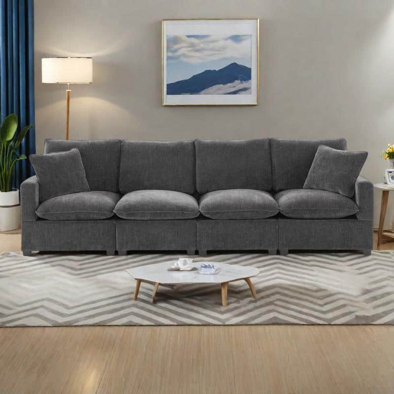 110" Chenille Modular Sectional Sofa with 2 Pillows, 4-Seater, 330lb Capacity