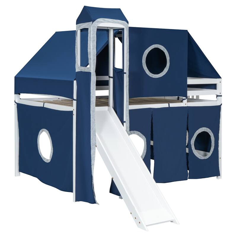 Castle-Inspired Loft with Tent and Tower, Playhouse Frame and Pine Construction
