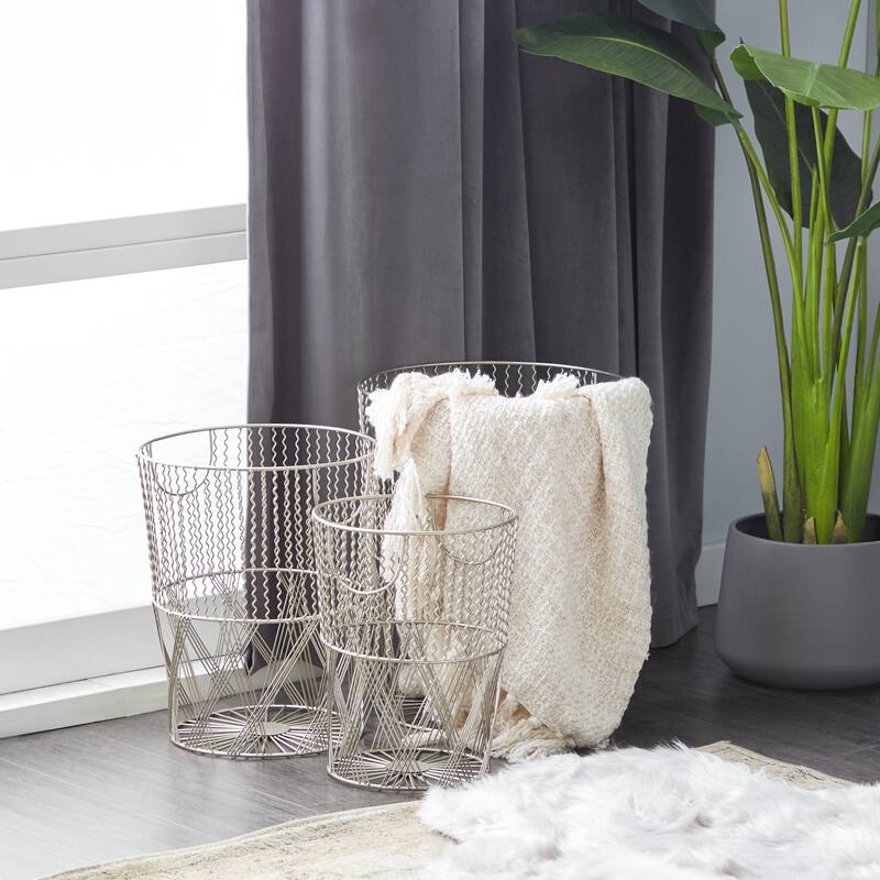 Metal Storage Basket with Handles - Set of 3 Silver - Roche River Decor