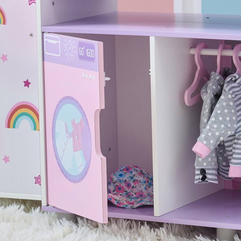 Teamson Kids Fantasy Care Wooden 6-in-1 Doll Nursery Pretend Play Set - Dollhouse with Furniture and Accessories, Toddler Gift