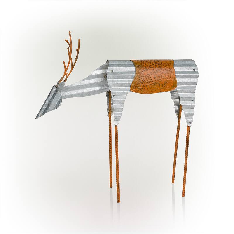 Alpine Corporation Outdoor Metal Rustic Reindeer Lawn Christmas Holiday Decoration - Silver