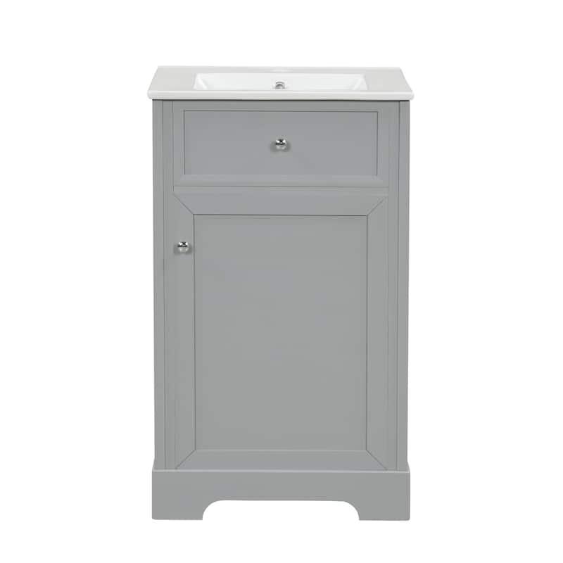 Bathroom Vanity with Ceramic Top Sink, Bathroom Cabinet with Two-Tier Storage, Single Basin Vanity Set with Adjustable Shelves