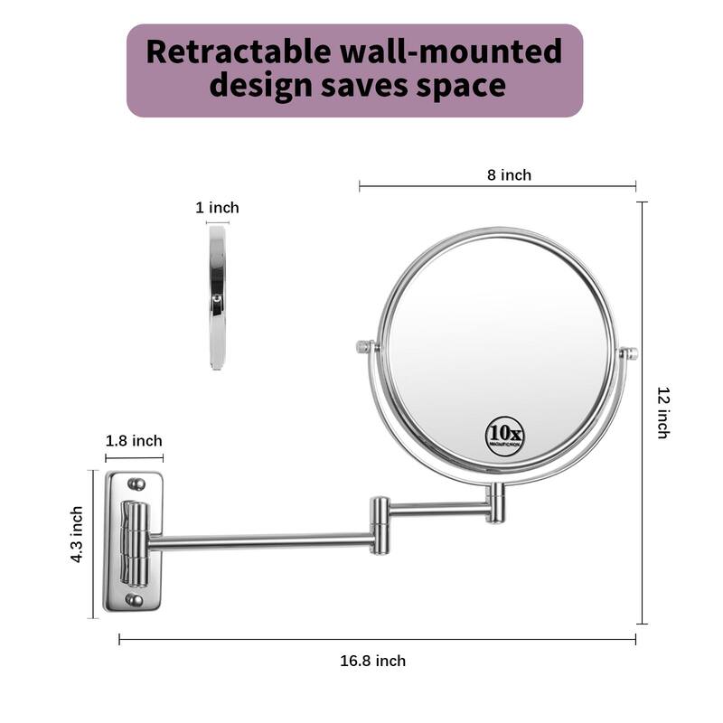 8 in. Small Round 10X HD Magnifying Double Sided Telescopic Bathroom Makeup Mirror