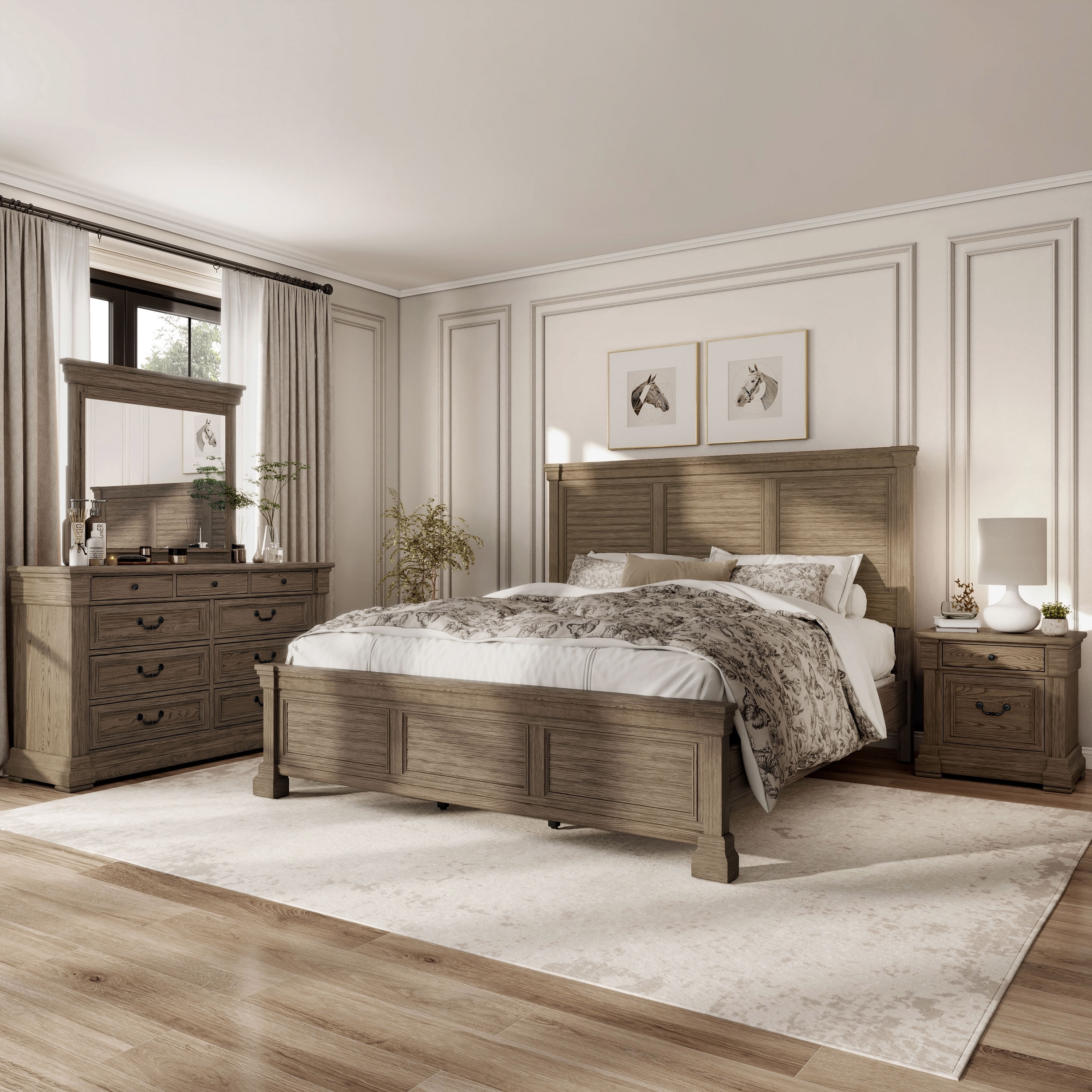 Furniture of America Wacine 4-Piece Weathered Grey Wood Panel Bedroom Set