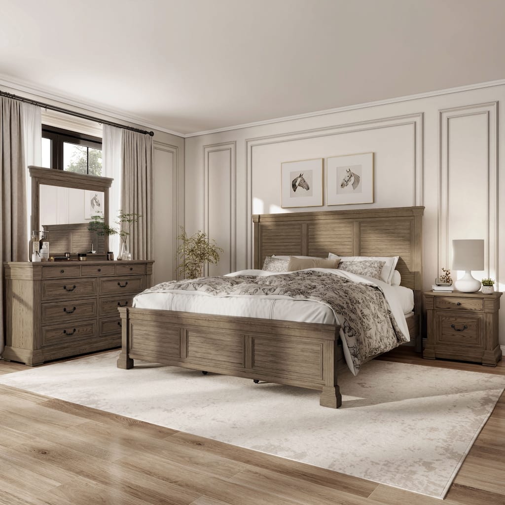 Furniture of America Wacine 4-Piece Weathered Grey Wood Panel Bedroom Set