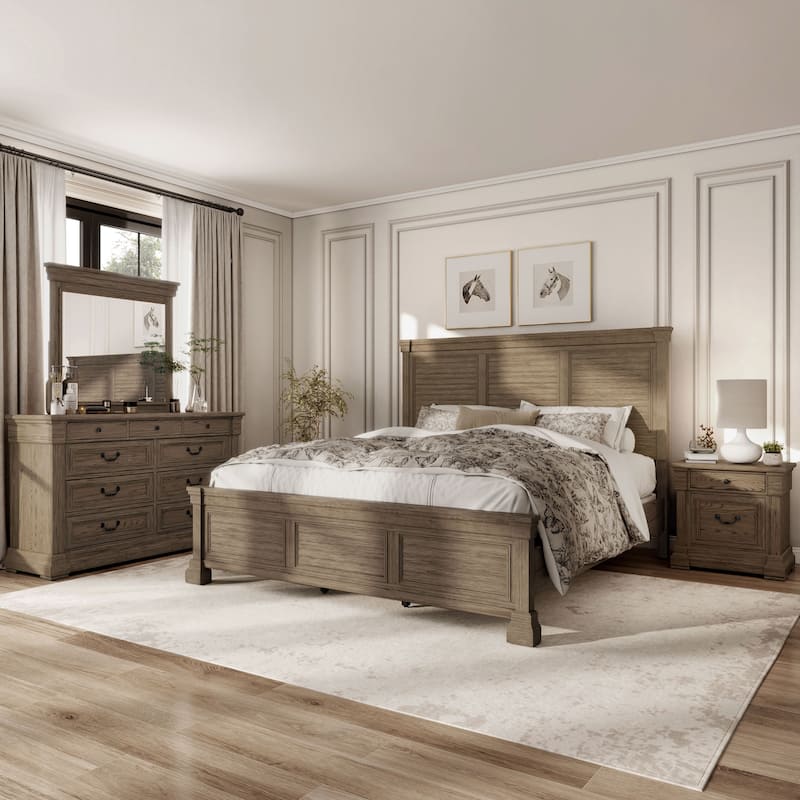 Furniture of America Wacine 4-Piece Weathered Grey Wood Panel Bedroom Set - Eastern King