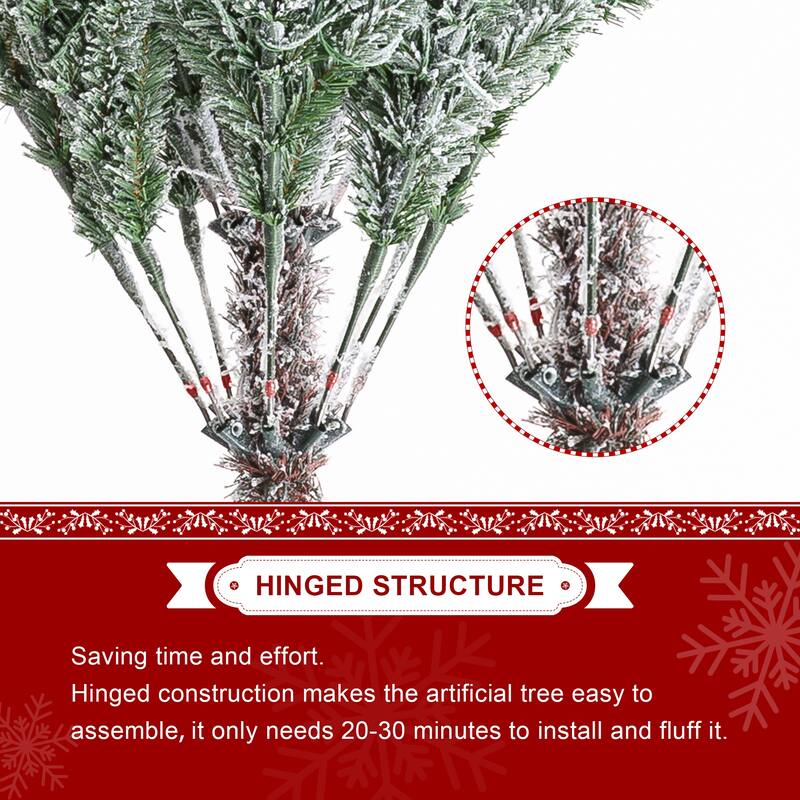 Glitzhome 6FT/7.5FT/9FT/11FT Snow Flocked Pre-lit Artificial Fir Christmas Trees