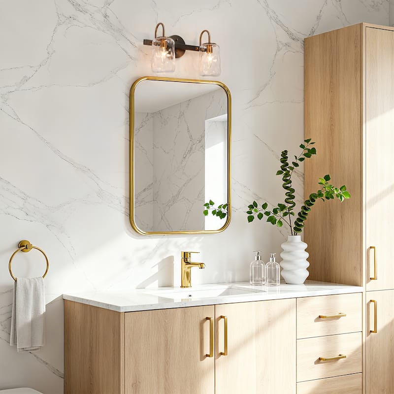 Modern Gold 2/4-Light Bathroom Vanity Light Textured Glass Wall Sconce