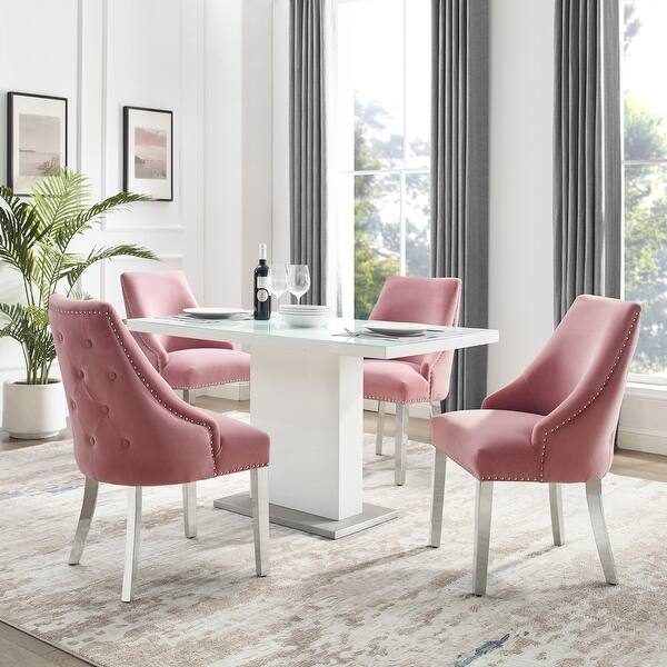 Shop Braff Velvet Tufted High Back Dining Chairs With Metal Legs By Corvus Set Of 2 On Sale Overstock 31509969