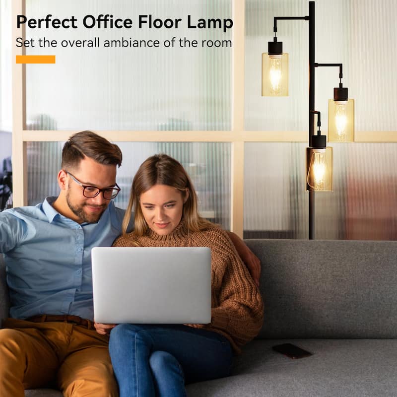 67" 3-Light Tree-Shaped Floor Lamp - Glass Lampshades & Foot Switch for Living Room & Bedroom