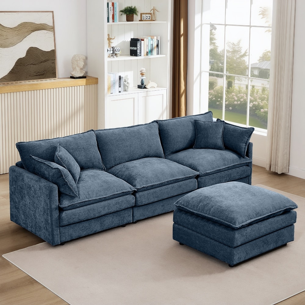 3-Seater Modular Sofa Cloud Couch with Ottoman, 102 Inch L Shaped Sectional Sofa Set for Living Room, DIY Combination Sofa