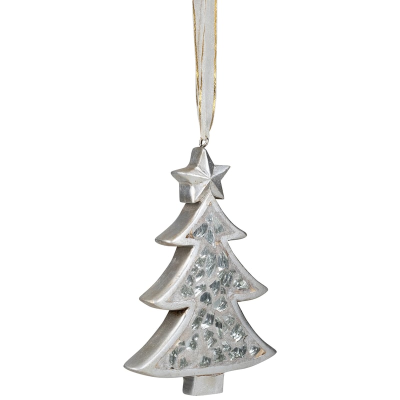 Mosaic Style Tree Christmas Ornament - 4" - Silver