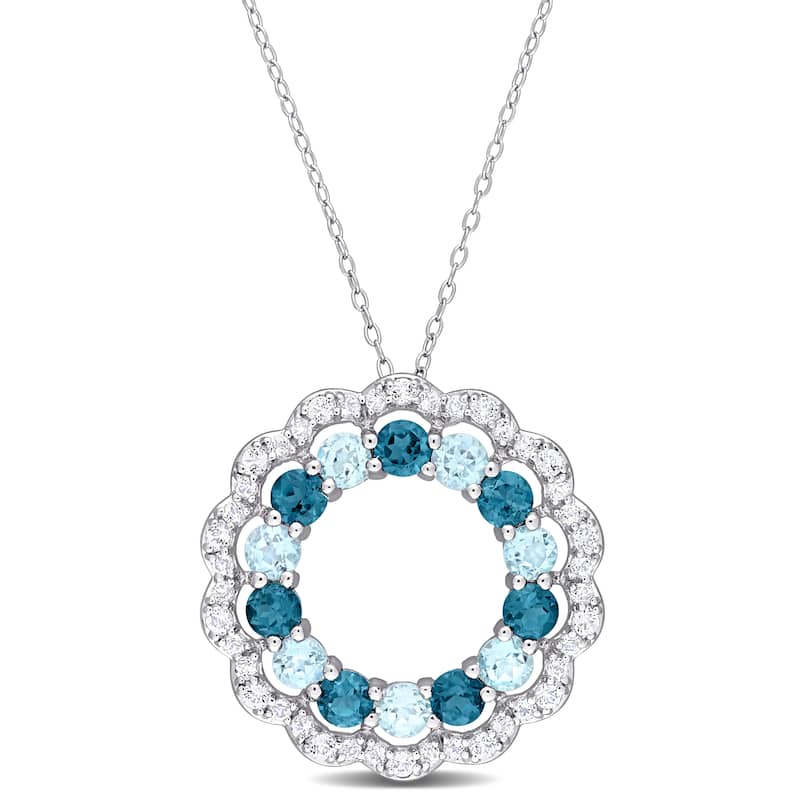 Miadora London Blue Topaz Sky Blue Topaz and White Topaz Open Circular Necklace in Sterling Silver