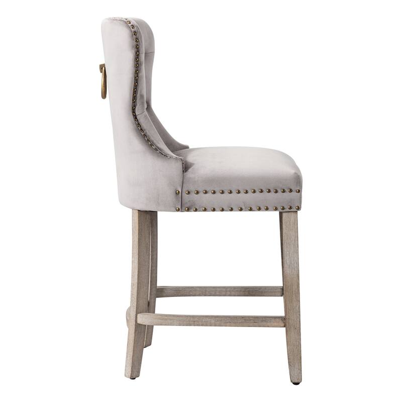 Carter 29" Wingback Tufted Nailhead Bar Stool with Antique Grey Legs