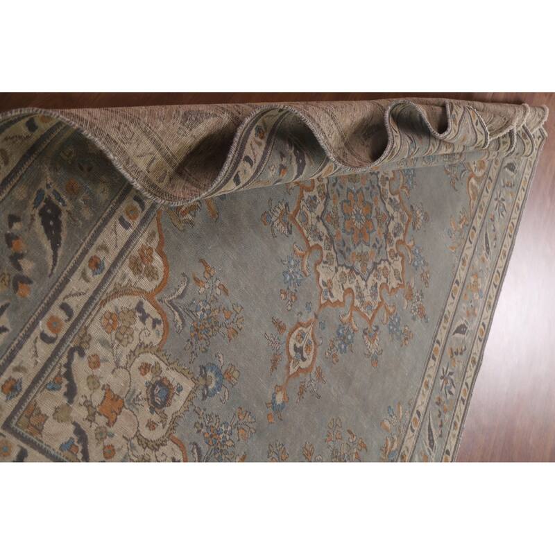 Hand Knotted Oriental 100% Wool Carpet Traditional Medallion Greys & Charcoal Tabriz Area Rug - 9' 7'' X 6' 8''
