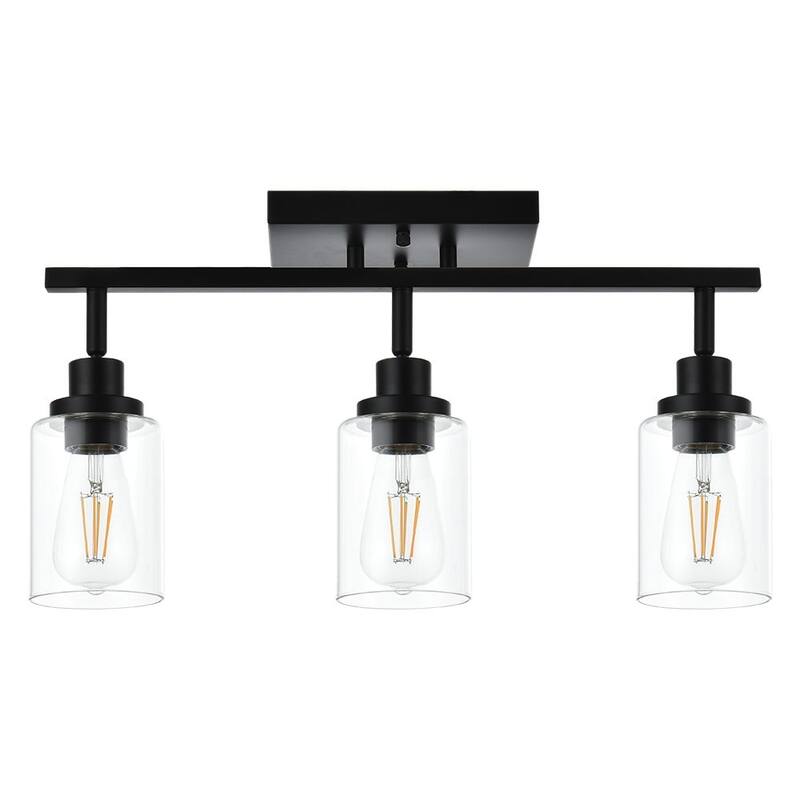 3-Light Track Lighting Kit Bathroom Light Fixtures Matte Black Ceiling Spotlight Fixture, Clear Glass Shade