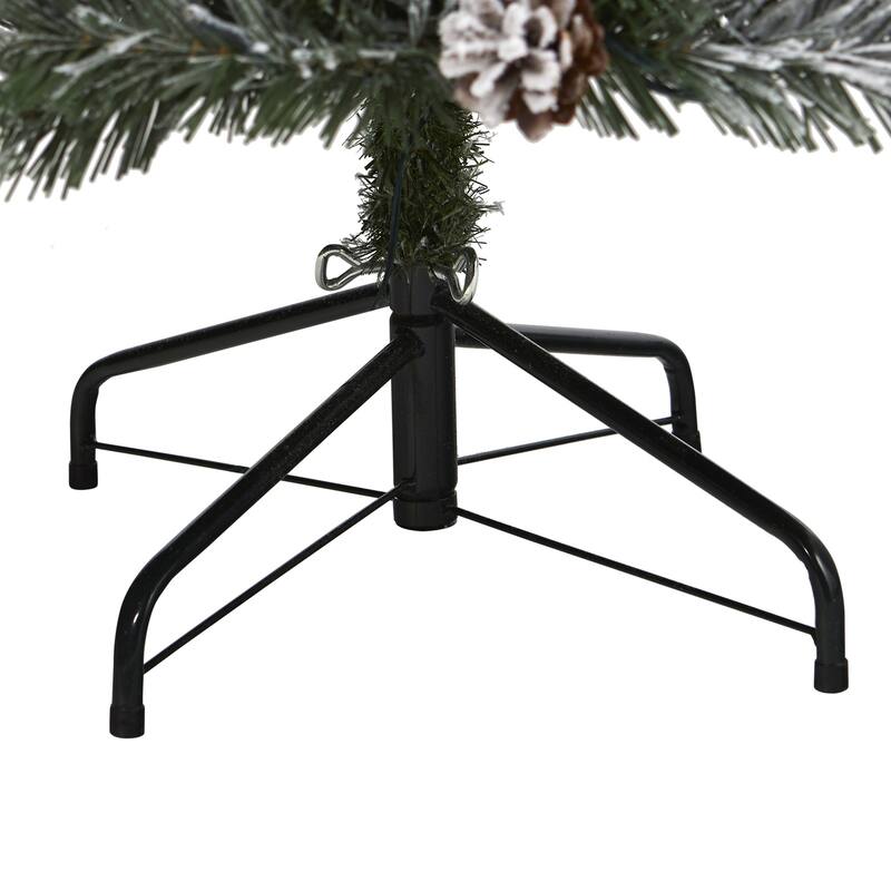 6ft. Flocked Pine Artificial Christmas Tree with Pinecones & 250 Clear LED Lights - Snow-Kissed Seasonal Holiday X-Mas Tree