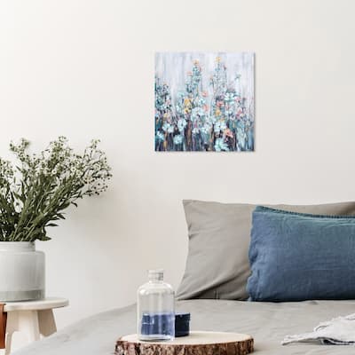 Wynwood Studio Canvas Floral and Botanical Mint Shadows Blue and Farmhouse Wall Art Canvas Print - Blue, Gray